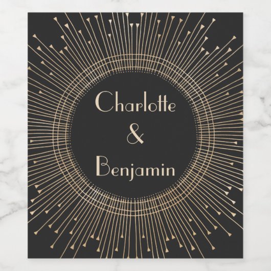 黒エレガント金ゴールドヴィンテージ結婚アールデコカスタムの ワインラベル (シングルラベル)