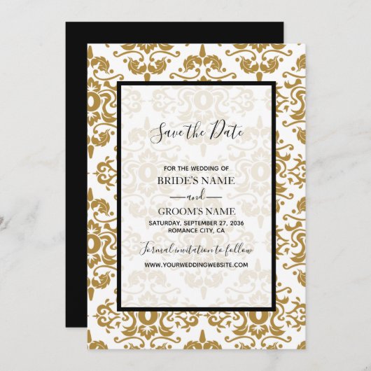 黒エレガント金ゴールドヴィンテージ結婚式の日付を保存 セーブザデート (正面/裏面)