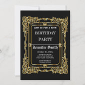 黒エレガント金ゴールドヴィンテージ40歳の誕生日の招待 招待状 (正面)
