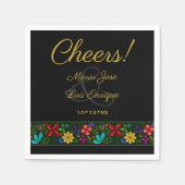 黒エレガント金ゴールド中南米フローラ結婚ズN スタンダードカクテルナプキン (正面)