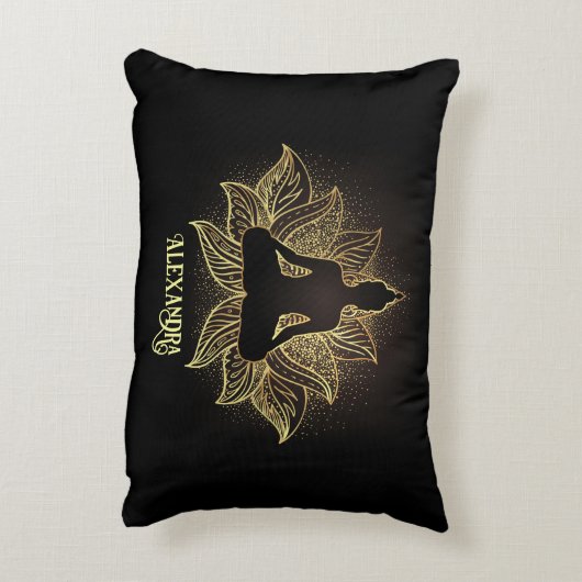 黒エレガント金ゴールド仏蓮花瞑想 アクセントクッション (裏面(縦))