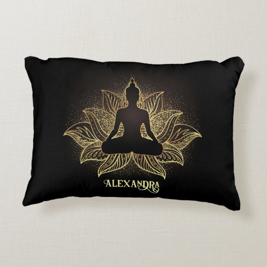 黒エレガント金ゴールド仏蓮花瞑想 アクセントクッション (裏面)