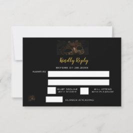 黒エレガント金ゴールド仮装スウィート16誕生日 出欠カード