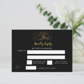 黒エレガント金ゴールド仮装スウィート16誕生日 出欠カード (スタンド正面)