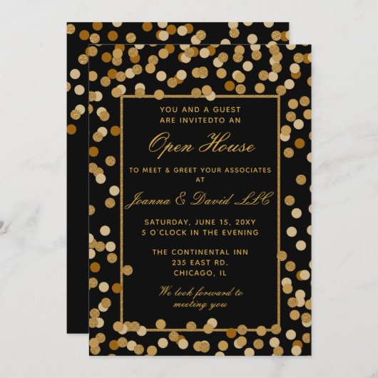 黒エレガント金ゴールド企業のパーティー 招待状 (正面/裏面)