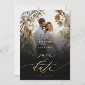 黒エレガント金ゴールド写真の日付を保存結婚する 招待状 (正面)