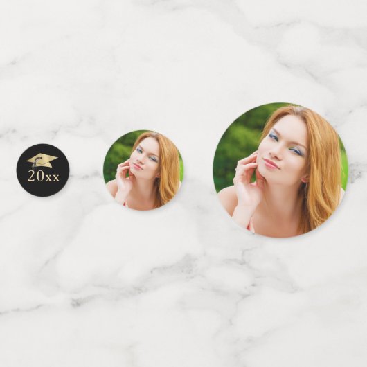 黒エレガント金ゴールド写真パーソナライズされた卒業 コンフェッティ (裏面)