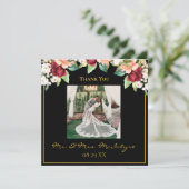 黒エレガント金ゴールド写真ブルゴーニュフローラ写真 サンキューカード (スタンド正面)