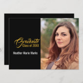 黒エレガント金ゴールド写真卒業お祝い 招待状 (正面/裏面)