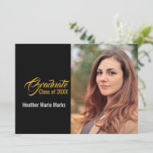 黒エレガント金ゴールド写真卒業お祝い 招待状 (スタンド正面)