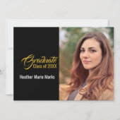 黒エレガント金ゴールド写真卒業お祝い 招待状 (正面)
