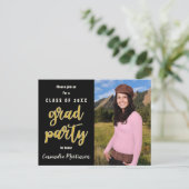 黒エレガント金ゴールド写真卒業パーティー招待状 インビテーションポストカード (スタンド正面)