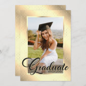 黒エレガント金ゴールド写真卒業パーティー 招待状 (正面/裏面)