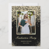 黒エレガント金ゴールド写真卒業パーティー 招待状 (正面)