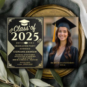 黒エレガント金ゴールド写真卒業パーティー 箔招待状