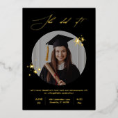 黒エレガント金ゴールド写真卒業パーティー 箔招待状 (正面)