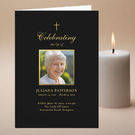 黒エレガント金ゴールド写真葬儀順 プログラム