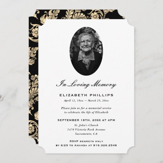 黒エレガント金ゴールド写真記念 招待状 (正面/裏面)