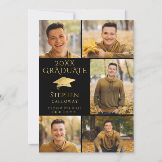 黒エレガント金ゴールド写真部卒業生 案内状 (正面)