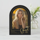 黒エレガント金ゴールド写真2025年グラッド発表 招待状 (スタンド正面)