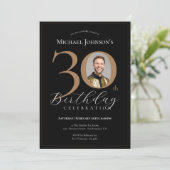 黒エレガント金ゴールド写真30歳の誕生日 招待状 (スタンド正面)