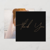 黒エレガント金ゴールド写結婚真のサンキューカード サンキューカード (正面/裏面)