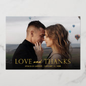 黒エレガント金ゴールド写結婚真のサンキューカード 箔招待状 (正面)