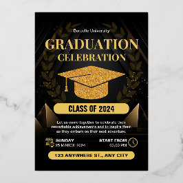 黒エレガント金ゴールド卒業お祝い 箔招待状