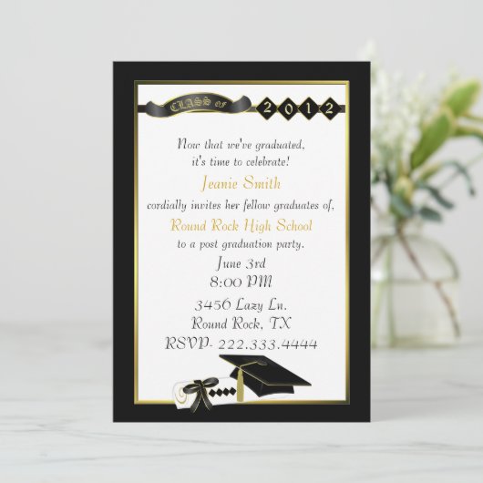 黒エレガント金ゴールド卒業パーティー招待状 招待状 (スタンド正面)