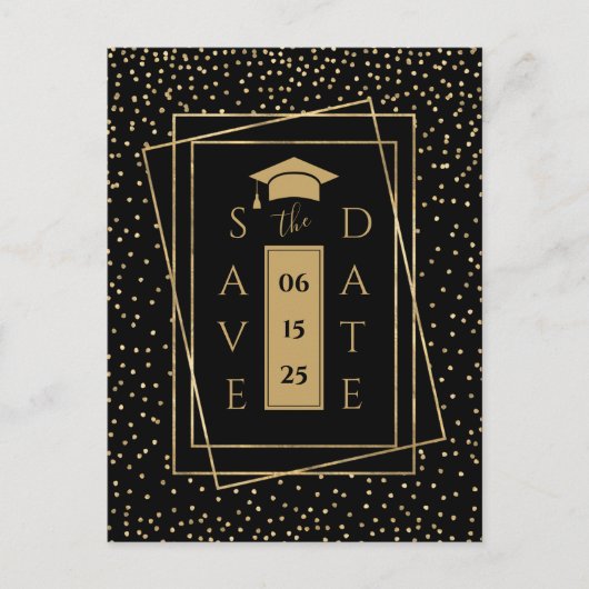 黒エレガント金ゴールド卒業パーティー 案内ポストカード (正面)