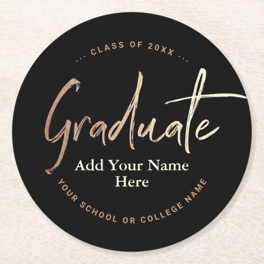 黒エレガント金ゴールド卒業党 ラウンドペーパーコースター (正面)