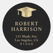 黒エレガント金ゴールド卒業差出人住所 ラウンドシール (正面)