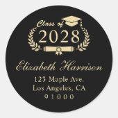 黒エレガント金ゴールド卒業差出人住所 ラウンドシール (正面)