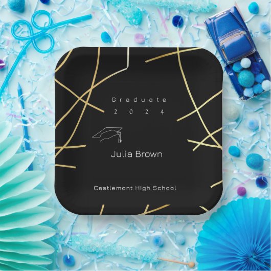 黒エレガント金ゴールド卒業紙プレート ペーパープレート (パーティー)