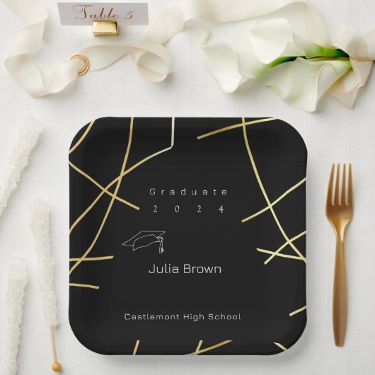 黒エレガント金ゴールド卒業紙プレート ペーパープレート (ウェディング)