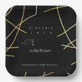 黒エレガント金ゴールド卒業紙プレート ペーパープレート (正面)