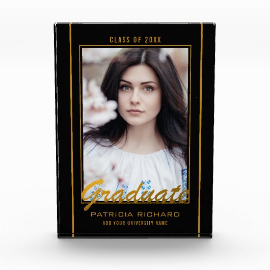 黒エレガント金ゴールド卒業記念 フォトブロック (正面)