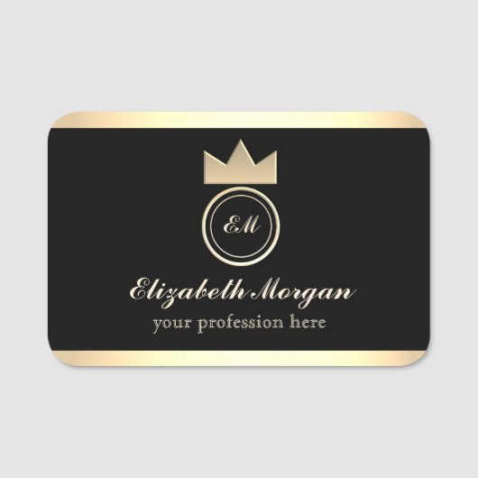 黒エレガント金ゴールド名タグ 名札 (正面)