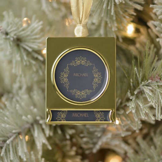 黒エレガント金ゴールド名バナー ゴールドプレートバナーオーナメント (ツリー)