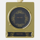 黒エレガント金ゴールド名バナー ゴールドプレートバナーオーナメント (正面)