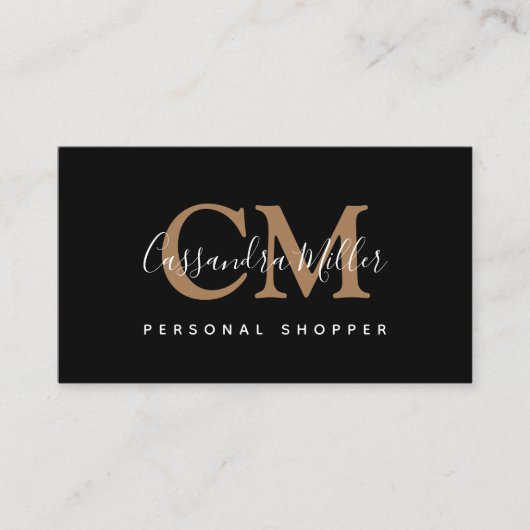 黒エレガント金ゴールド名モノグラムのプロフェッショナル 名刺 (正面)