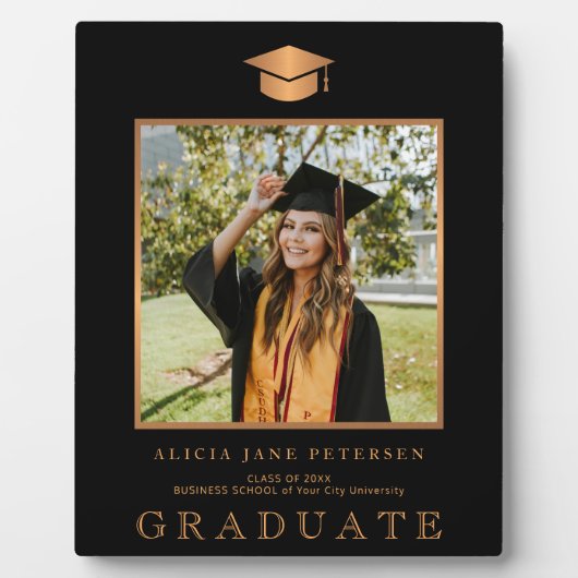 黒エレガント金ゴールド大学院写真卒業 フォトプラーク (正面)