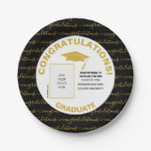 黒エレガント金ゴールド大学院写真紙プレート ペーパープレート (正面)