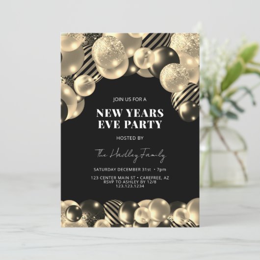 黒エレガント金ゴールド大晦日 招待状 (スタンド正面)