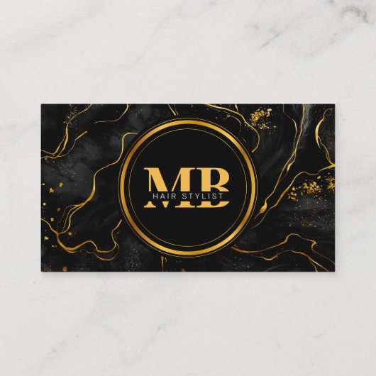 黒エレガント金ゴールド大理石イニシャルヘアQRコード 名刺 (裏面)