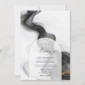 黒エレガント金ゴールド大理石インキ結婚ズ 招待状 (正面)