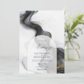 黒エレガント金ゴールド大理石インキ結婚ズ 招待状 (スタンド正面)