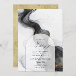 黒エレガント金ゴールド大理石インキ結婚ズ 招待状