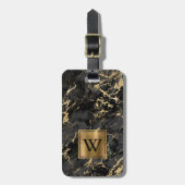黒エレガント金ゴールド大理石モノグラム垂直 ラゲッジタグ (正面縦)