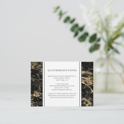 黒エレガント金ゴールド大理石結婚の宿泊施設 エンクロージャーカード (スタンド正面)